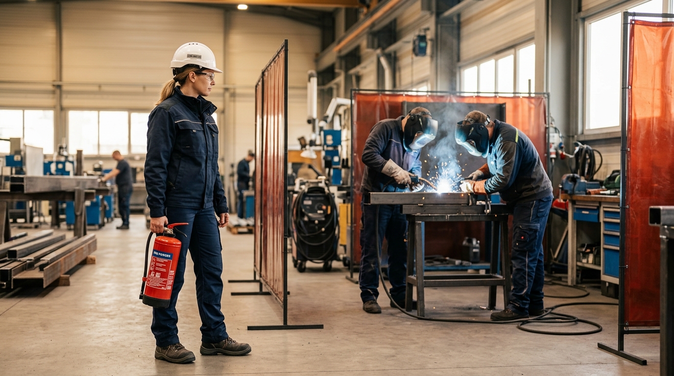 Brandschutzbeauftragter von S.E.C. bei einer Objektbegehung zur brandschutztechnischen Begutachtung
